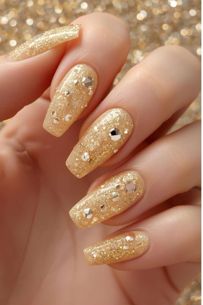 Champagne-nail-designs-with-soft-nude-tone-shimmer-and-glitter-accents-inspired-by-champagne-bubbles-and-festive-style.