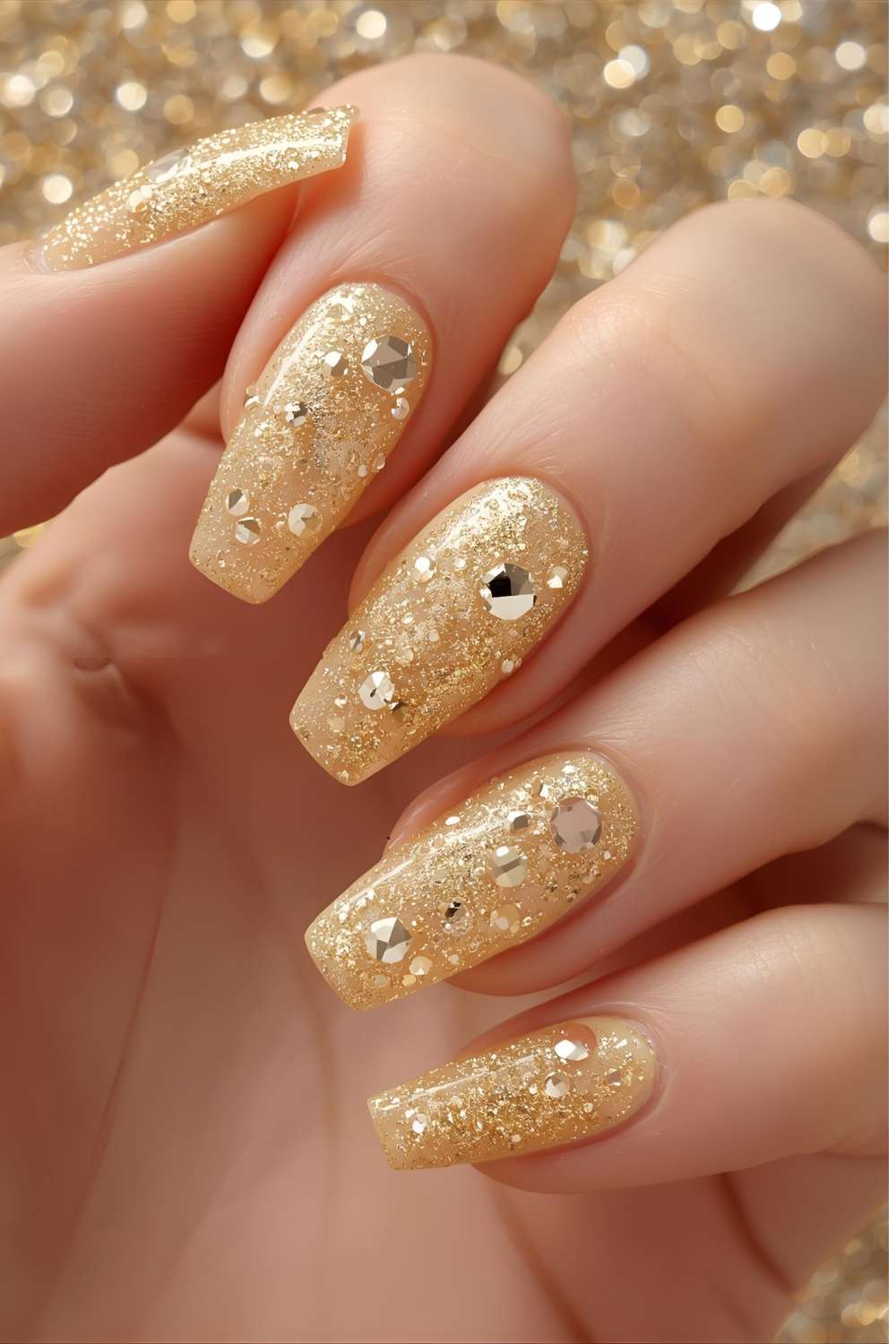 Champagne-nail-designs-with-soft-nude-tone-shimmer-and-glitter-accents-inspired-by-champagne-bubbles-and-festive-style.