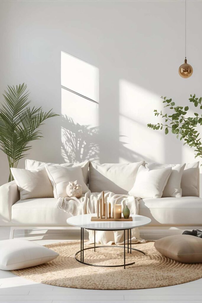 Bright-and-cozy-home-interior-with simple-stylish-decor-soft-lighting-fresh-greenery-and-minimal-festive-accents-creating-a-refreshing-atmosphere.