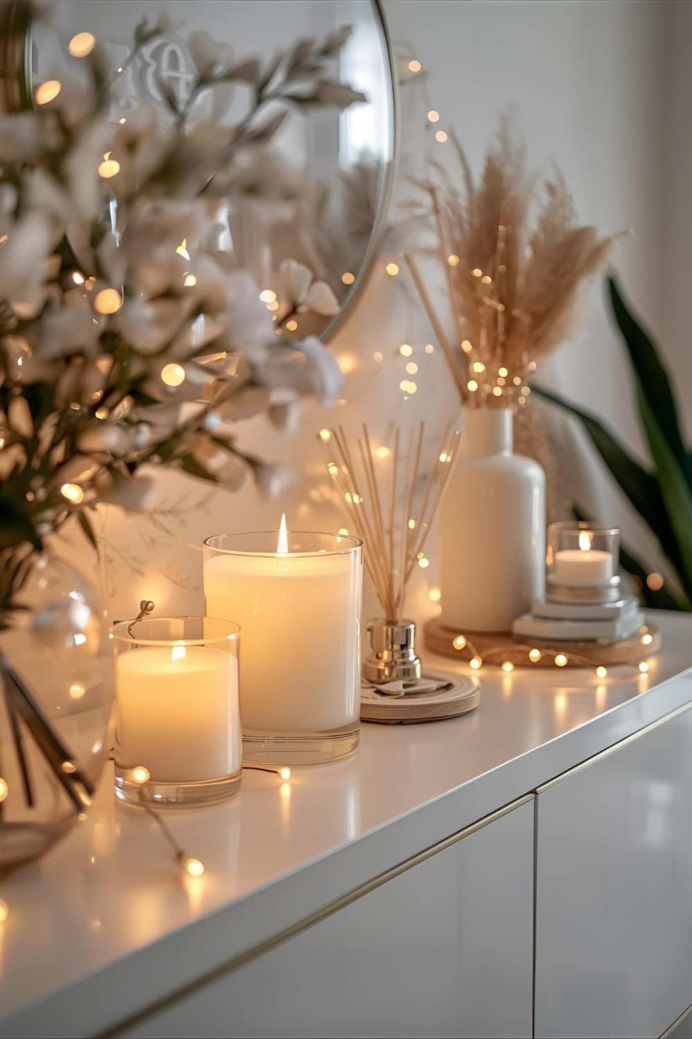 Cozy-New-Year-home-decor-with-warm-ambient-lighting-glowing-candles-and -fresh-scent-diffusers-creating-a-relaxing-and-festive-atmosphere.