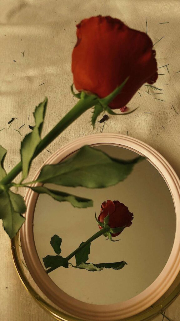 Valentine-themed-decoration-with- mirrors-adding-depth-warm-lighting- and-dreamy-reflections.