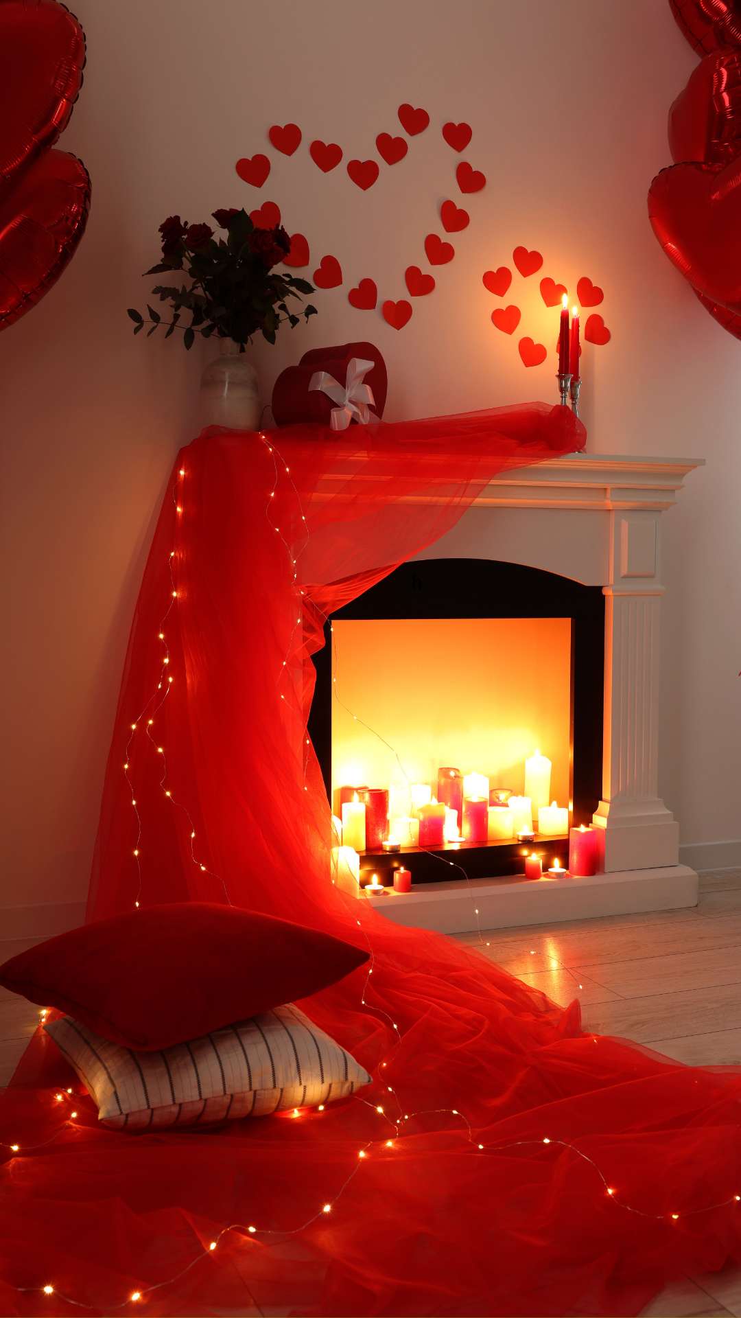 Stunning-Valentine’s-Day-room-decor-with-red-floral-arrangements-candles-and- soft-glowing-lights-for-a-romantic-surprise.