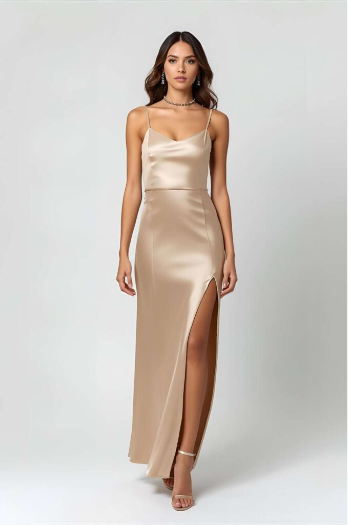 Stylish-satin-slip-dress -inspiration-for-elegant-date-night looks.