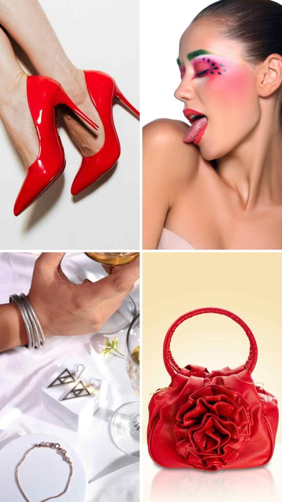 Romantic-accessories-for-women-including-elegant-bags- heels-statement-jewelry-and-soft- glam-makeup-to-complete-the-outfit.