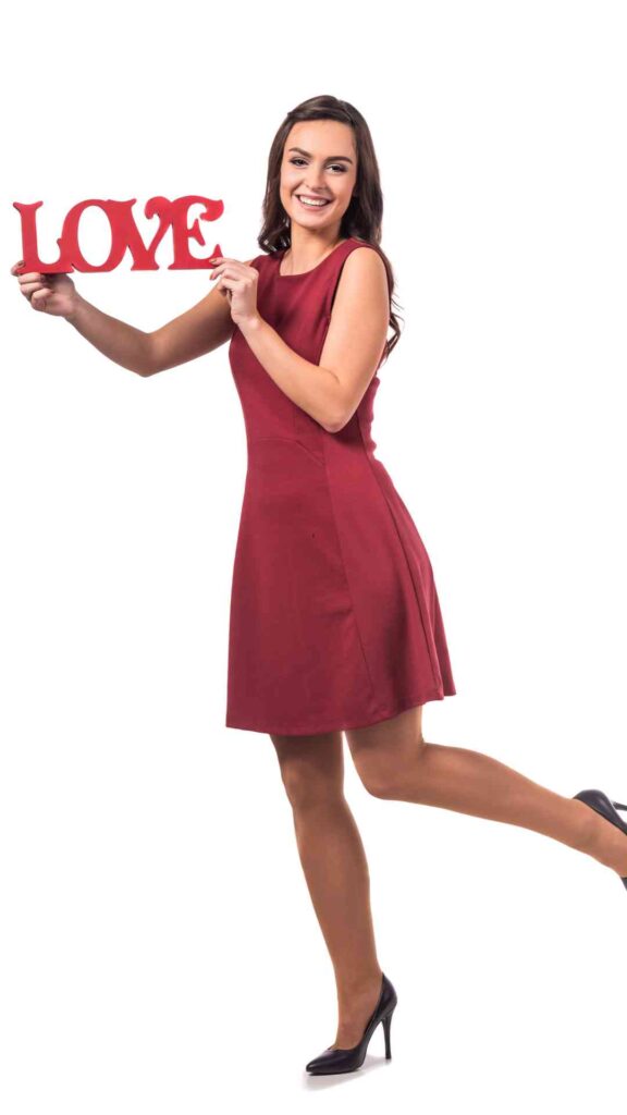 Beautiful-woman-in-a red-knee-length-dress-styled-as-a-work-appropriate-outfit-for-women-ideal-for-office-fashion-inspiration.