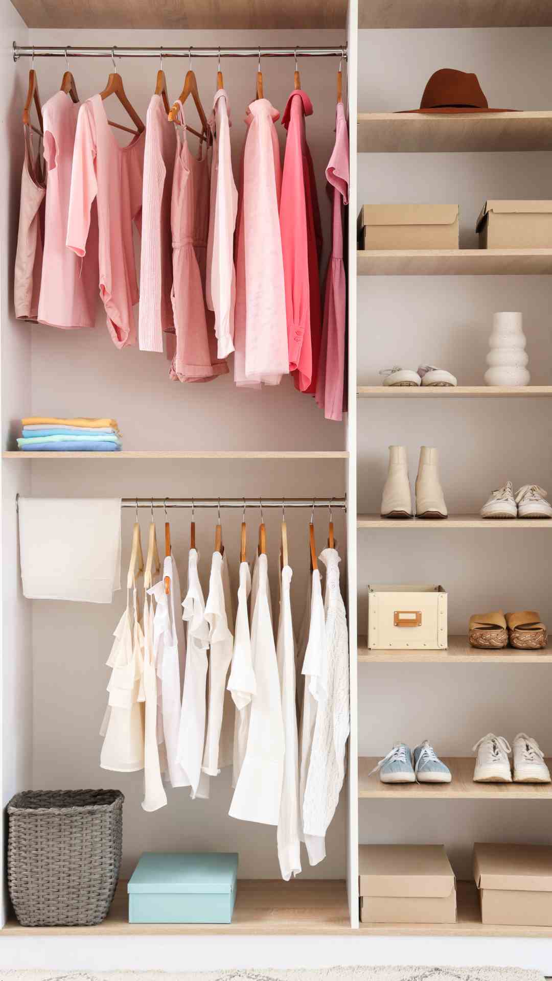 Stylish-wardrobe-featuring-neatly-arranged-outfits-blazers-dresses-and- trousers-for-mix-and-match-fashion-inspiration.