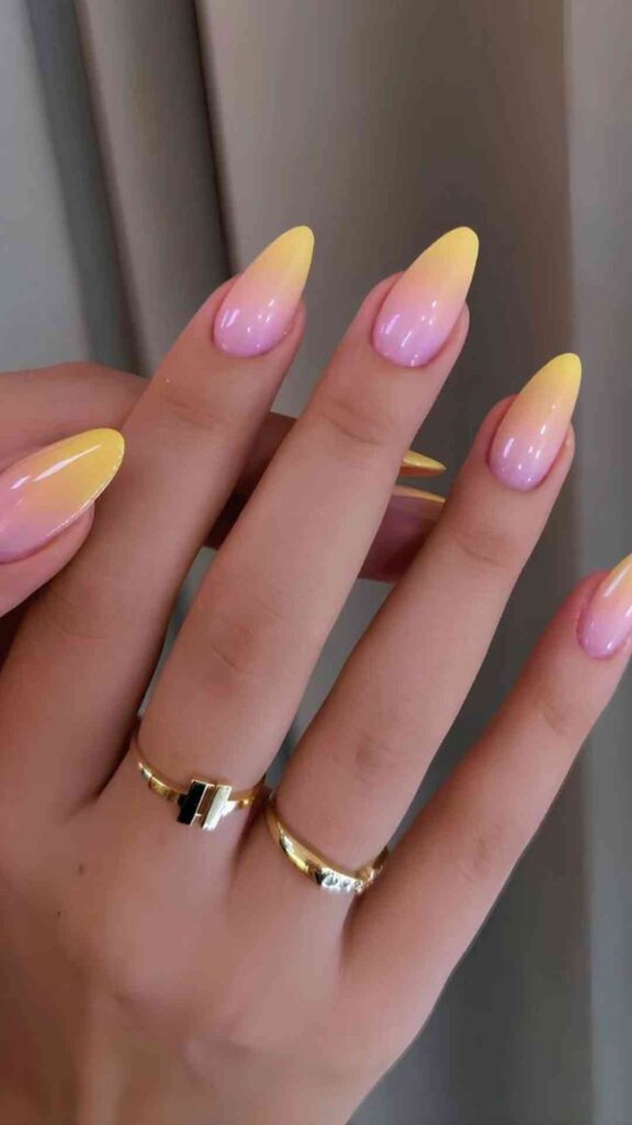 Yellow-Ombre-and-Gradient-Almond Nails-A-Soft-Blend-of-Colour-That-Adds-Depth-and-Dimension