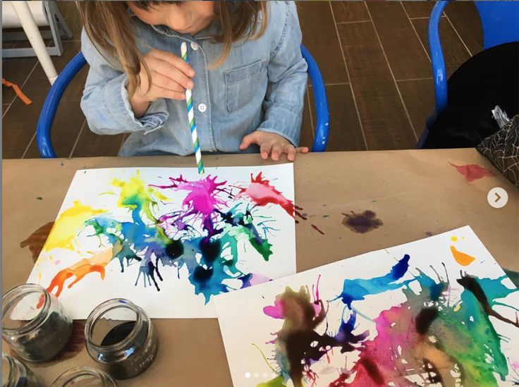 Blow-Painting-with-Straws-and-Washable-Ink.