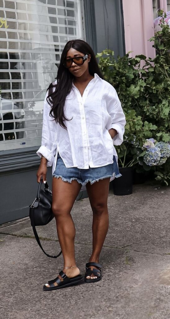 Denim-Shorts-With-Loose-Button-Down-Shirt-Midsize-Summer-Outfit-Ideas