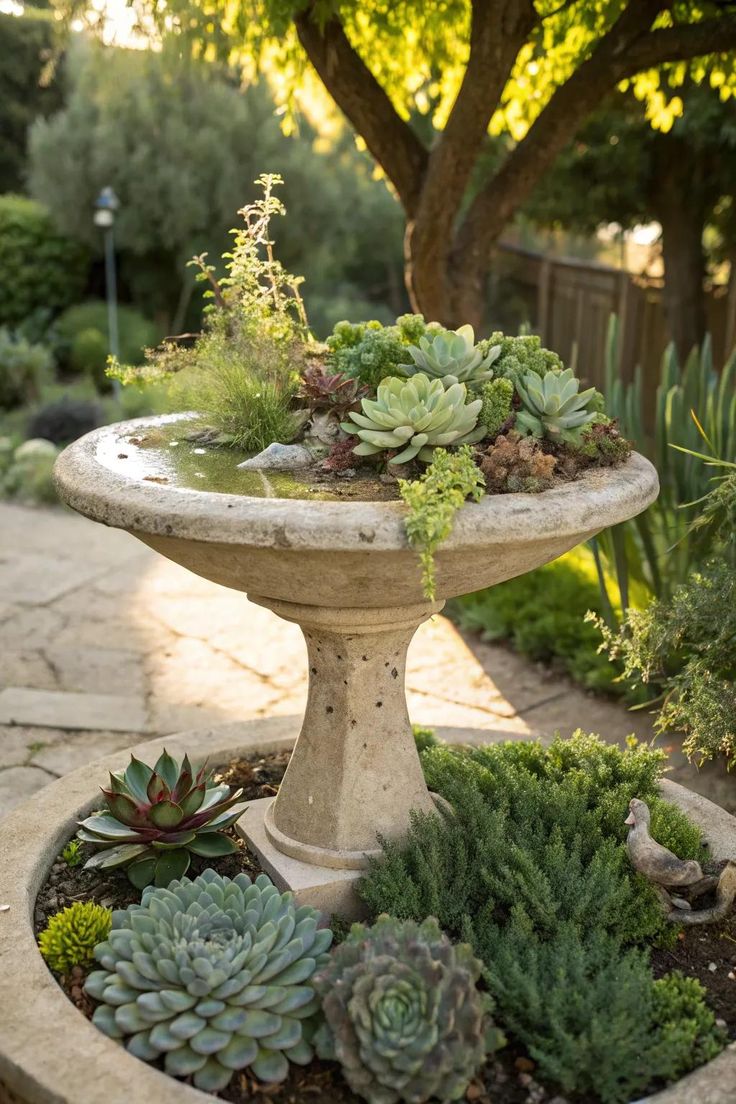 Fairy-Garden-Bird-Bath-With-Pebbles-and-Mini-Flowers