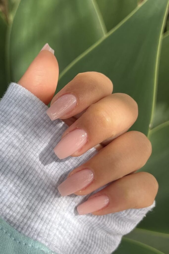 Milky-Nude-Coffin-Nails-With-Gloss-Finish