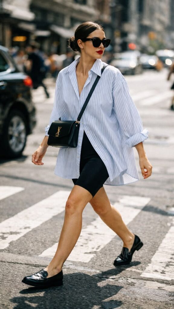 Oversized-Shirt-Bike-Shorts-Styling-Midsize-Summer-Outfit-Ideas