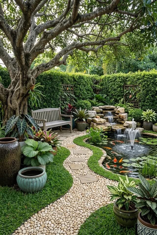 Rustic-Pond-Garden-With-Gravel-Pathway-DIY-Ponds-Backyard