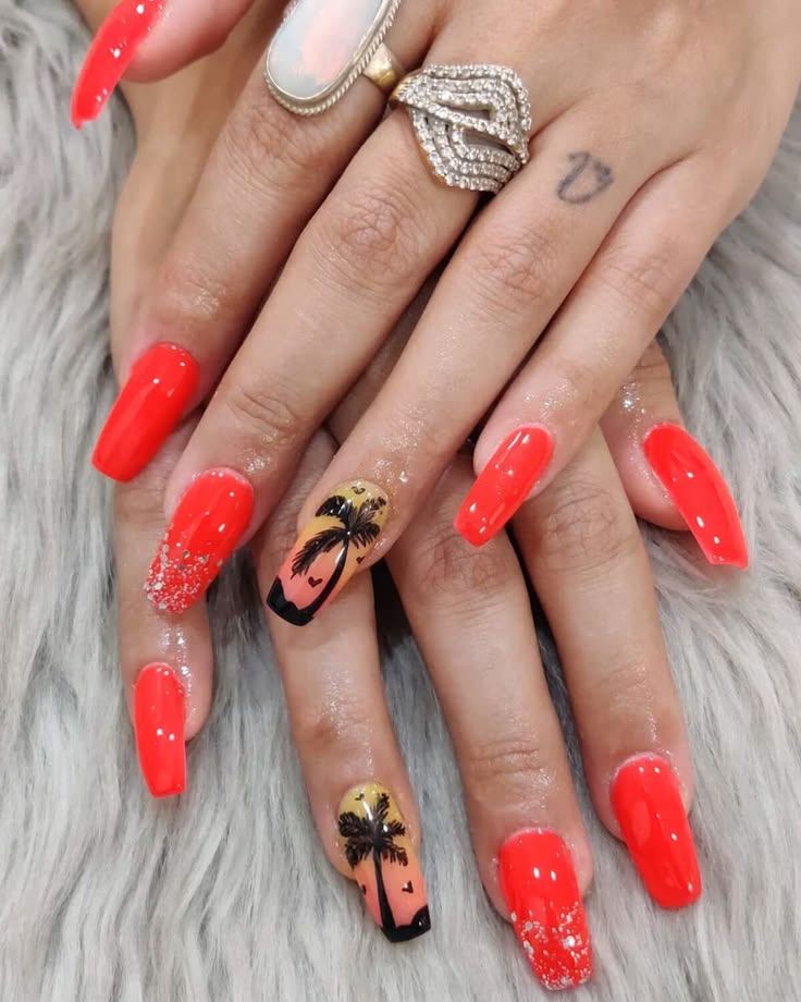Tropical-Accent-summer-coffin-nails-ideas