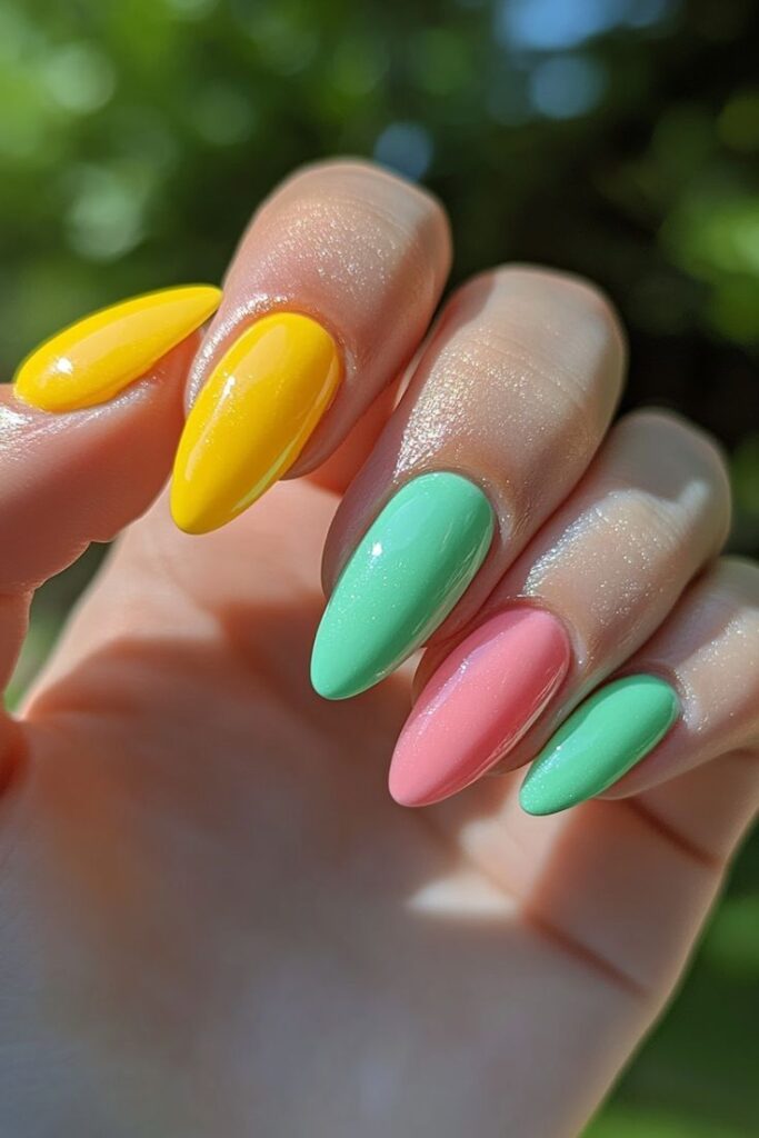 Tropical-Color-Mix-nail.-summer- nail- ideas