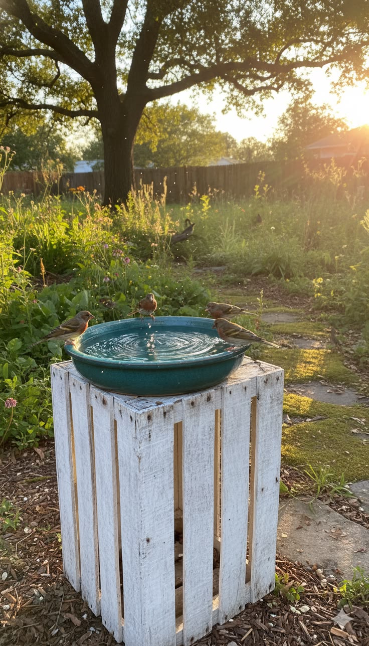 Wooden-Crate-DIY-Bird-Bath-Dollar-Store-Stand-for-a-Cozy-Backyard-Corner