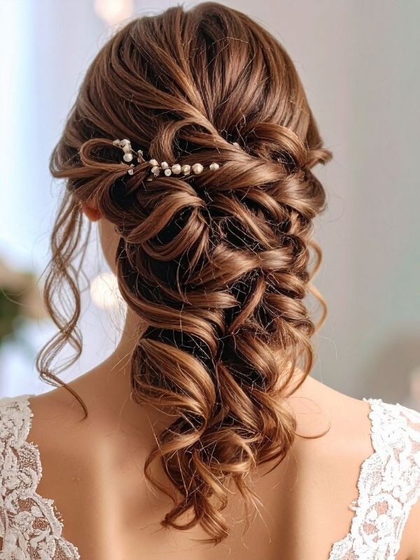 Bride-to-be-wearing-a-curly-wedding-hairstyle-for-wedding-Hair Inspo-Ideas 
