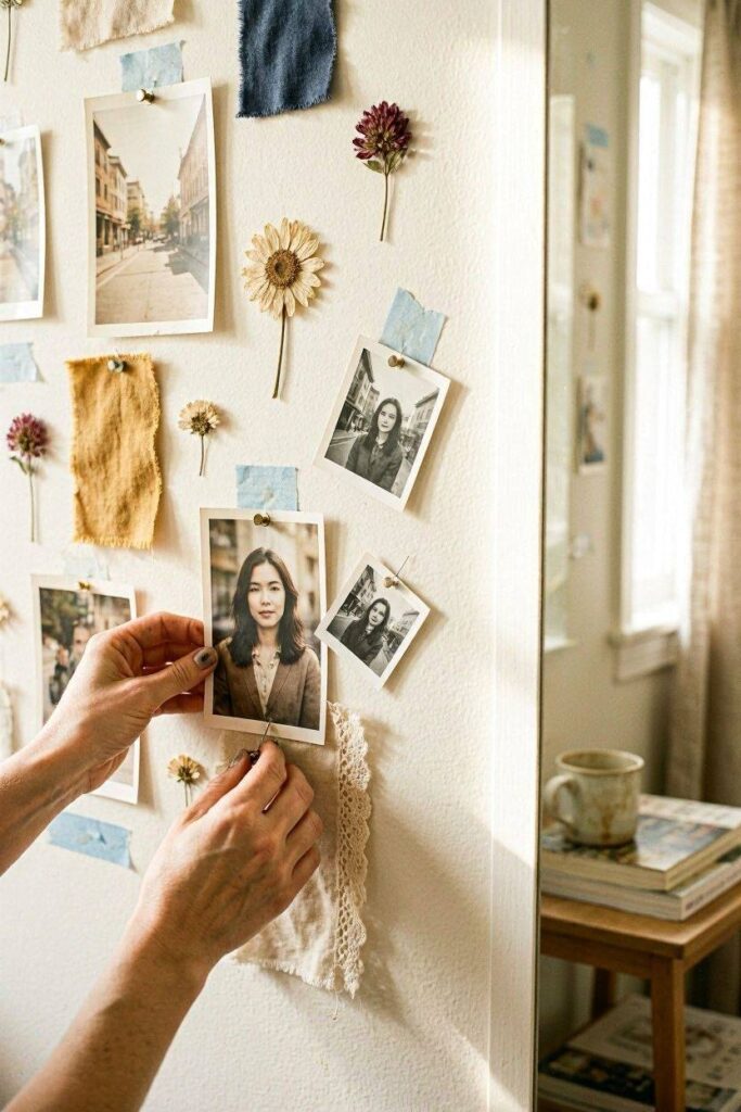 Candid_phone-camera_photo_of_a_bedroom_wall_mid-arrangement.-DIY-bedroom-decor-ideas.