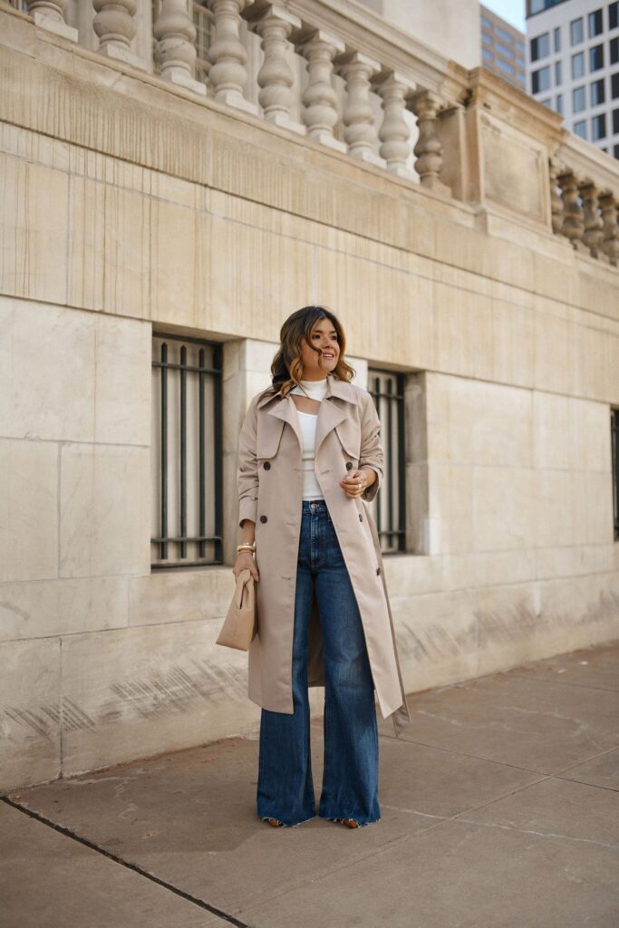 Trench-Coat-Wide-Leg-Jeans-Simple-Knit-Top