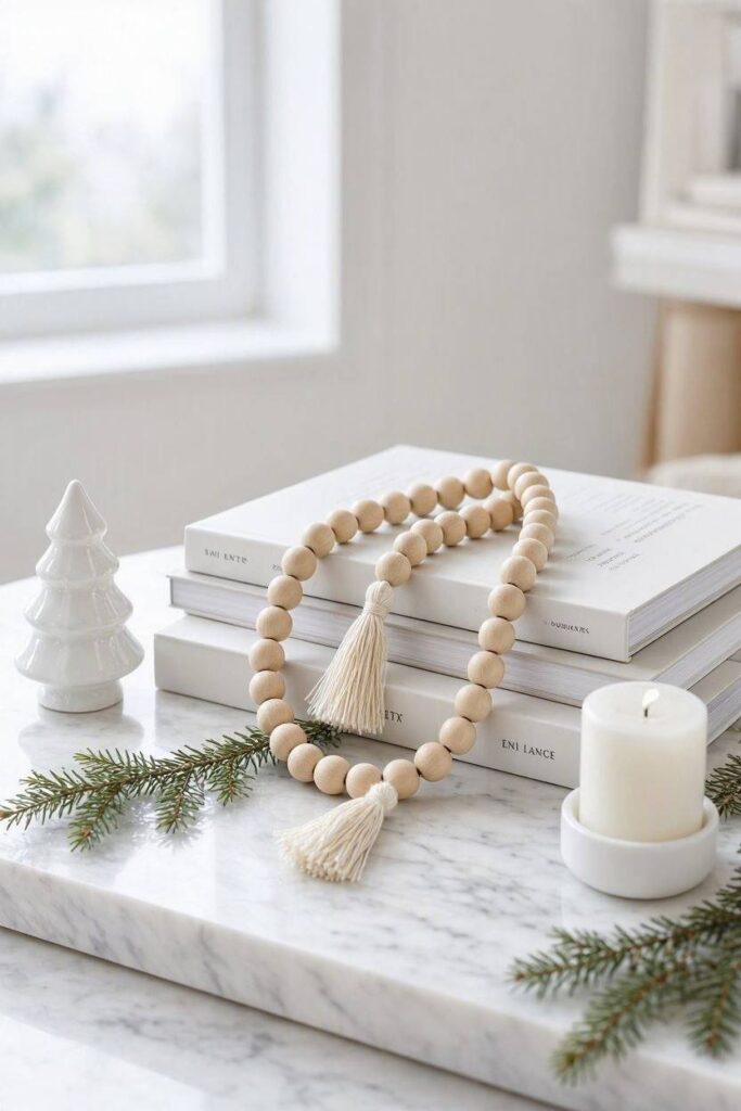 A_natural_wooden_bead_garland_with_soft_tassels_casually_drapped