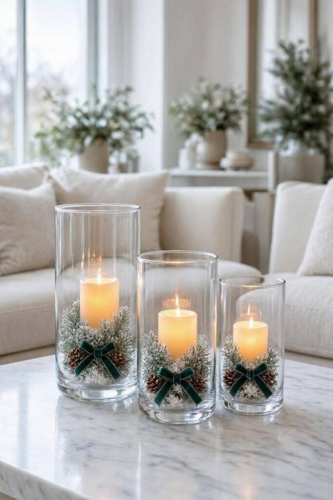 Three_glass_hurricane_candle_holders_of_varying_heights_arrangement