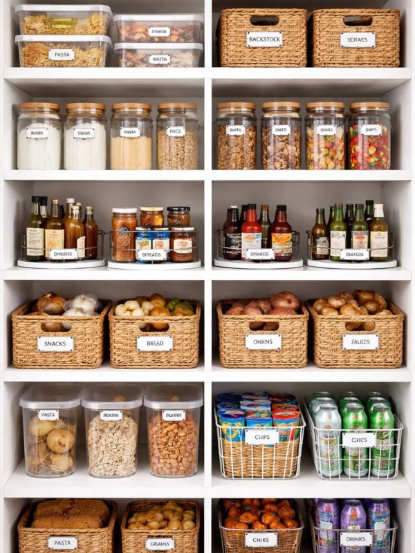 Labeled-Bins-for-Grouping-Similar-Items-Small-Pantry-Organization-Ideas
