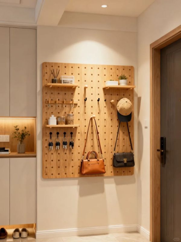 Wall-Mounted-Hooks-and-Pegboard-Small-Bedroom-Storage-Ideas